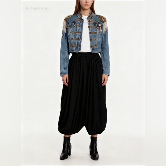 Jackets & Blazers - Upcycled Classic Denim Crop Jean Jacket With Hand Embellished Appliques